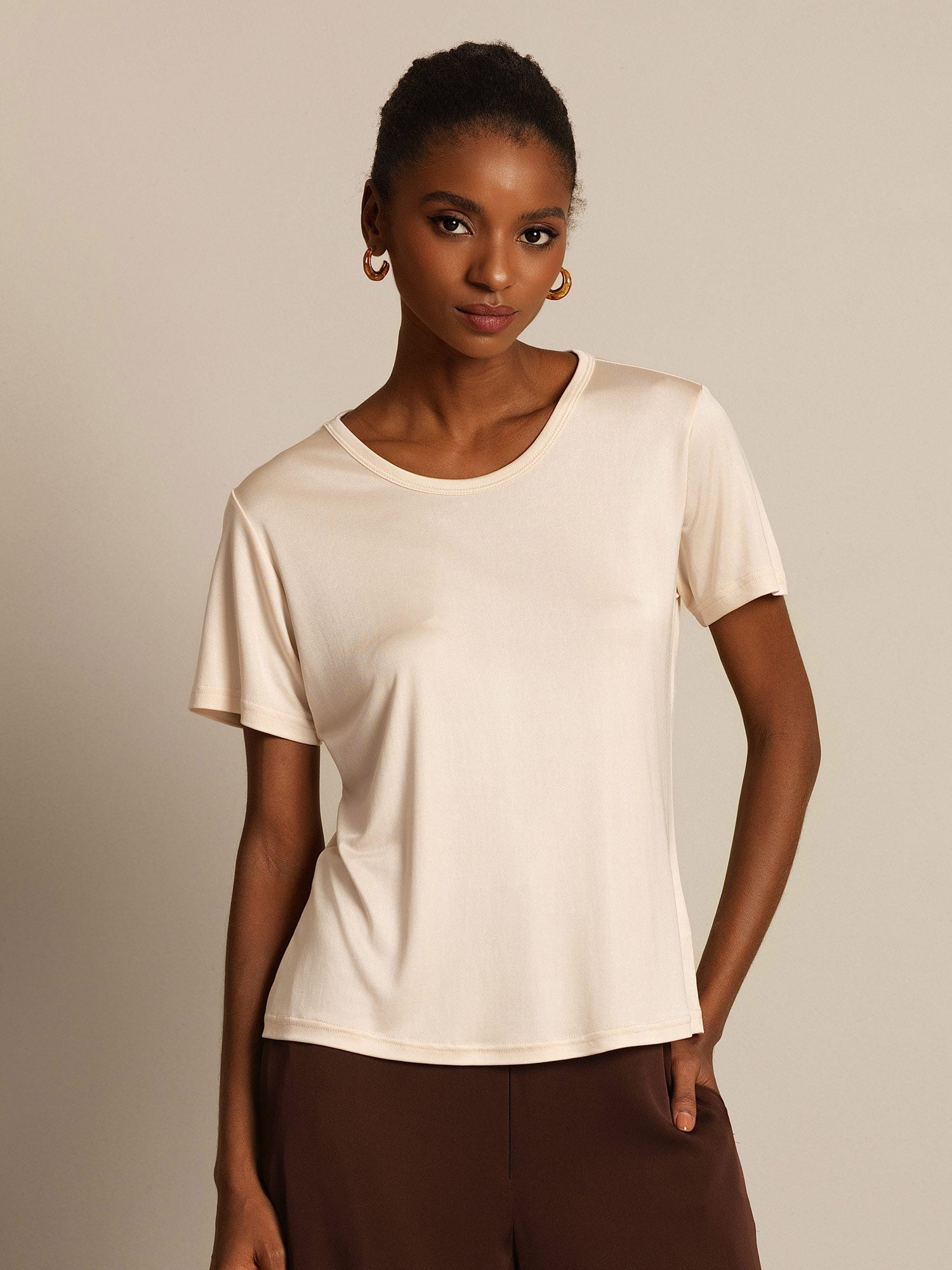 [Beige] SilkSilky-FI Womens T-Shirt 006