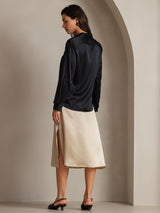 [Musta] SilkSilky-FI Long Sleeve Lapel Collar Naisten paita 002