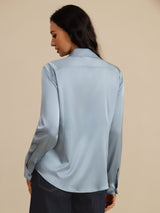 [Harmaansininen] SilkSilky-FI Long Sleeve Lapel Collar Naisten paita 002