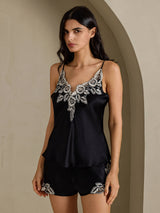 [Musta] SilkSilky-FI Spaghetti Strap V Neck Camisole Setti 003