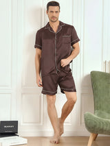 [Kahvi] SilkSilky-FI Short Sleeve Notkokaulus Miesten Pyjamat 004