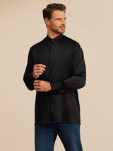 [Musta] SilkSilky-FI Long Sleeve Stand Collar Miesten Paita 005