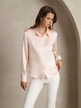 [Vaalea Pinkki] SilkSilky-FI Long Sleeve Lapel Collar Naisten paita 006