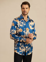 [Navy Lohikäärme] SilkSilky-FI Long Sleeve Lapel Collar Miesten Paita 004