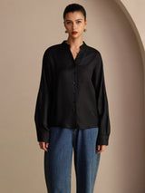 [Musta] SilkSilky-FI Long Sleeve Blouse 003