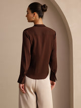 [Tumma Suklaa] SilkSilky-FI Long Sleeve Tie Neck Naisten Puserot 002