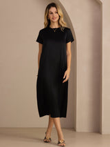 [Musta] SilkSilky-FI Short Sleeve Round Neck Mekko 007