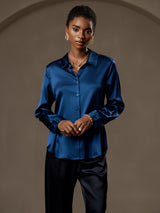 [Sinivihreä] SilkSilky-FI Long Sleeve Lapel Collar Naisten paita 003