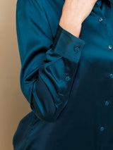 [Sinivihreä] SilkSilky-FI Long Sleeve Lapel Collar Naisten paita 003