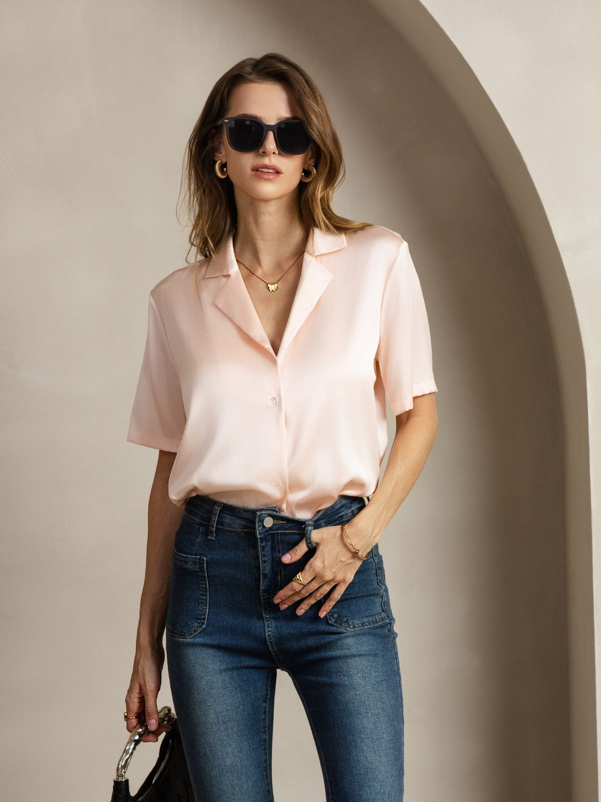 [Pinkki] SilkSilky-FI 19Momme Womens Shirt 006
