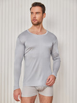 [Vaalean Harmaa] SilkSilky-FI Long Sleeve Round Neck Miesten T-paita 001