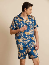 [Navy Lohikäärme] SilkSilky-FI Short Sleeve Notkokaulus Miesten Pyjamat 001