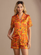 [Oranssi Kettu] SilkSilky-FI Short Sleeve Lapel Collar Naisten Pyjamat 001