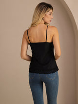 [Musta] SilkSilky-FI Spaghetti Strap V Neck Camisole Top 002