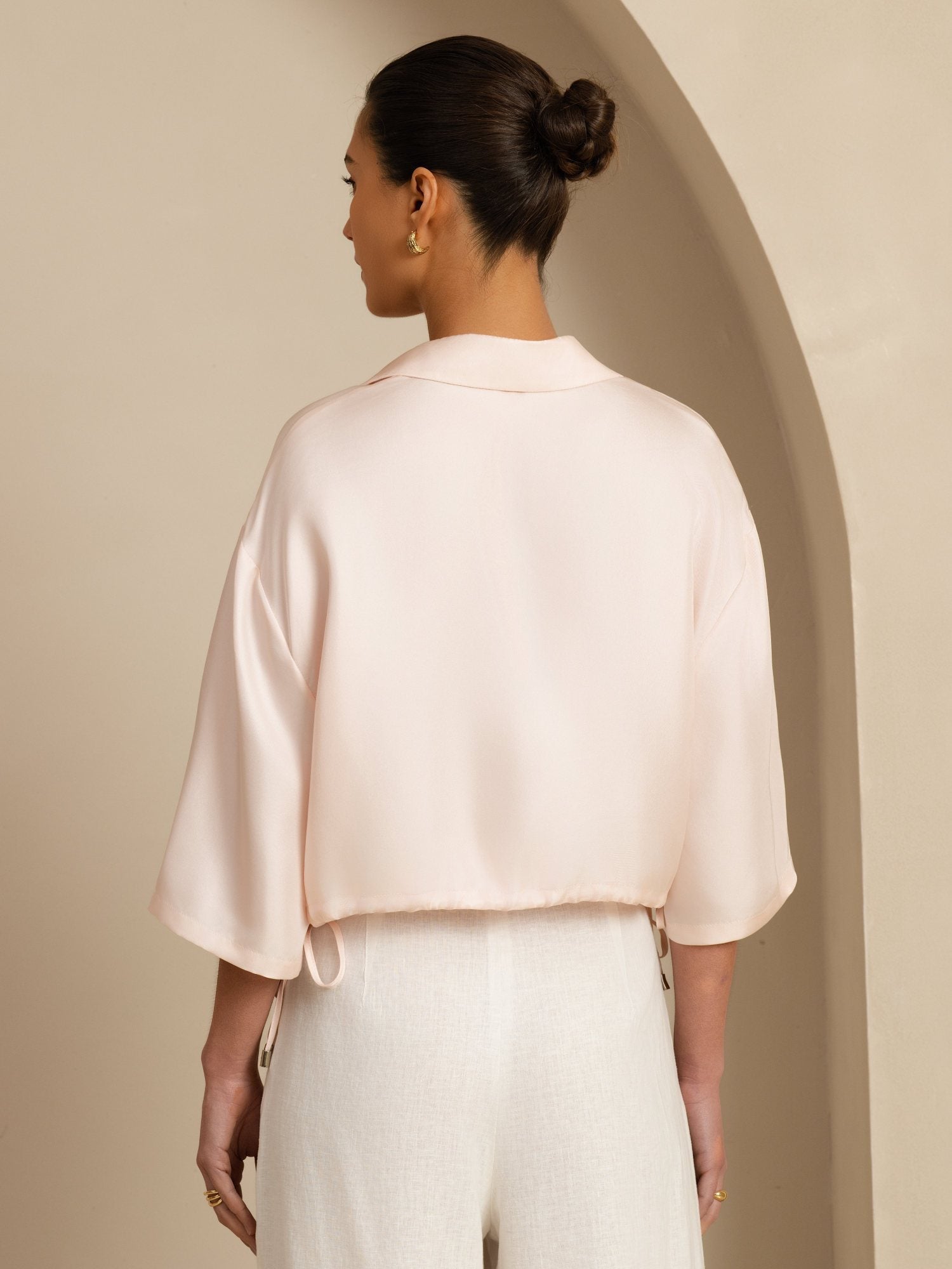 [Pinkki] SilkSilky-FI 18Momme Puolihiha Kauluskäänne Pusero 002