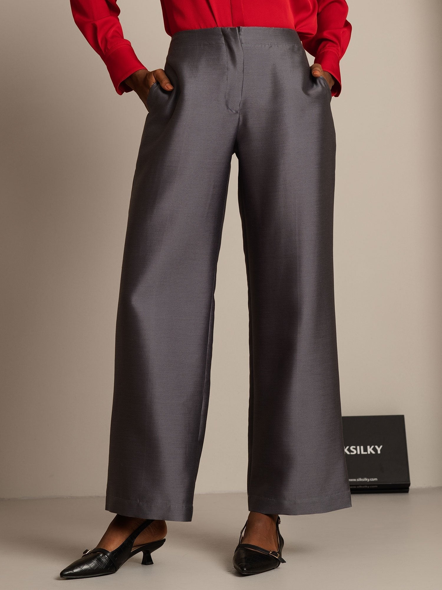 [Harmaa] SilkSilky-FI 32Momme Silk-Wool Blend Womens Pants 001,