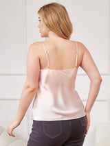 [Pinkki] SilkSilky-FI Spagettihihna V Pääntie Plus-koon Camisole Top 002