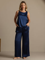 [Tummansininen] SilkSilky-FI Sleeveless Scoop Neck Naisten Pyjamat 007