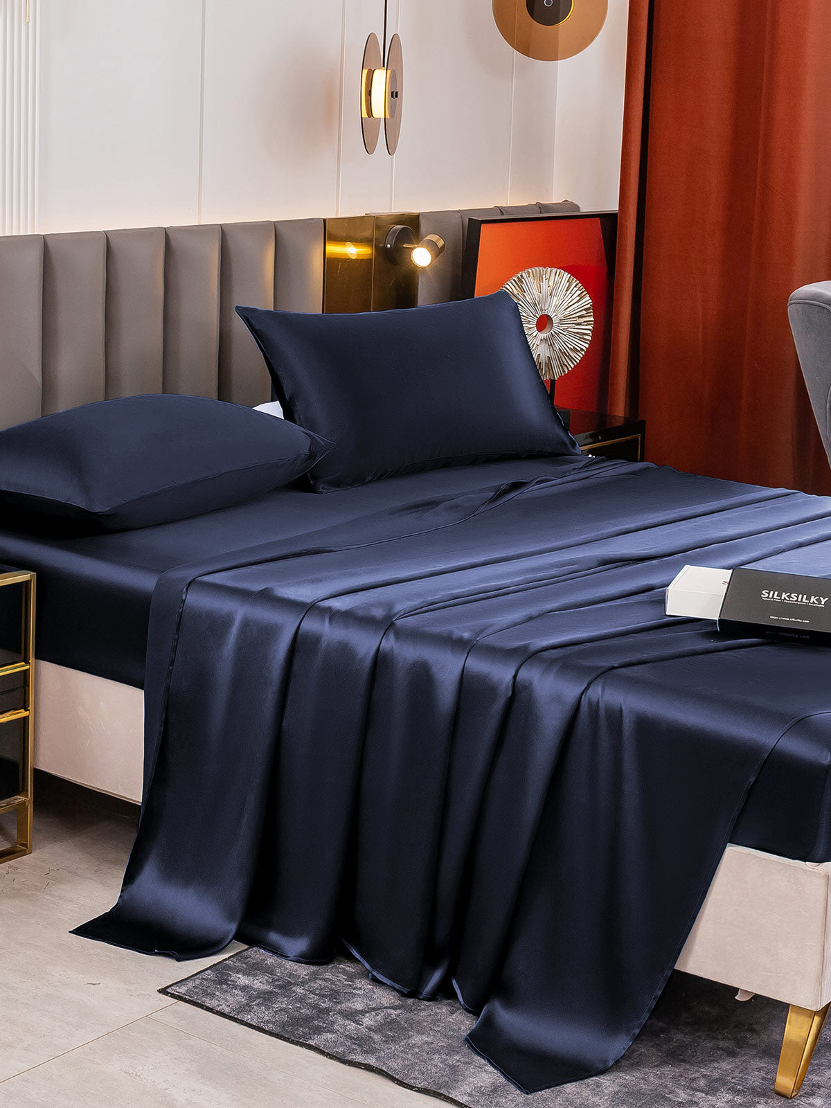 [Tummansininen] SilkSilky-FI 19Momme Bedding Set 006
