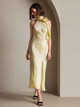 [Vaaleankeltainen] SilkSilky-FI Sleeveless Tie Neck Mekko 008