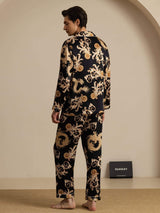 [Musta Lohikäärme] SilkSilky-FI Long Sleeve Notkokaulus Miesten Pyjamat 002