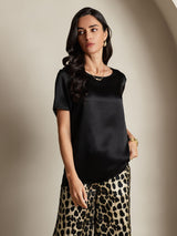 [Multi] SilkSilky-FI Pure Silk Short Sleeve Round Neck Naisten Pyjamat 003