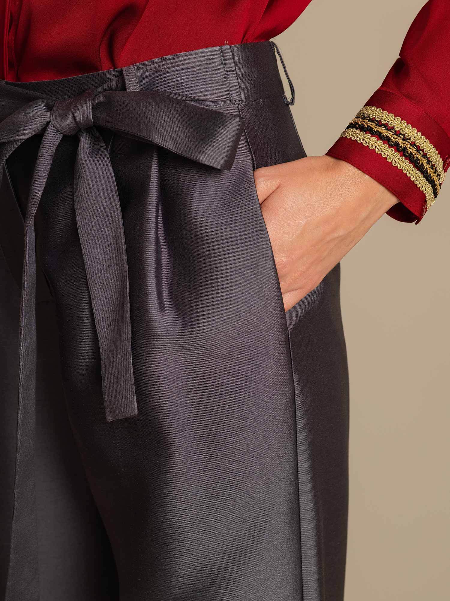 [Harmaa] SilkSilky-FI 32Momme Silk-Wool Blend Womens Pants 004,