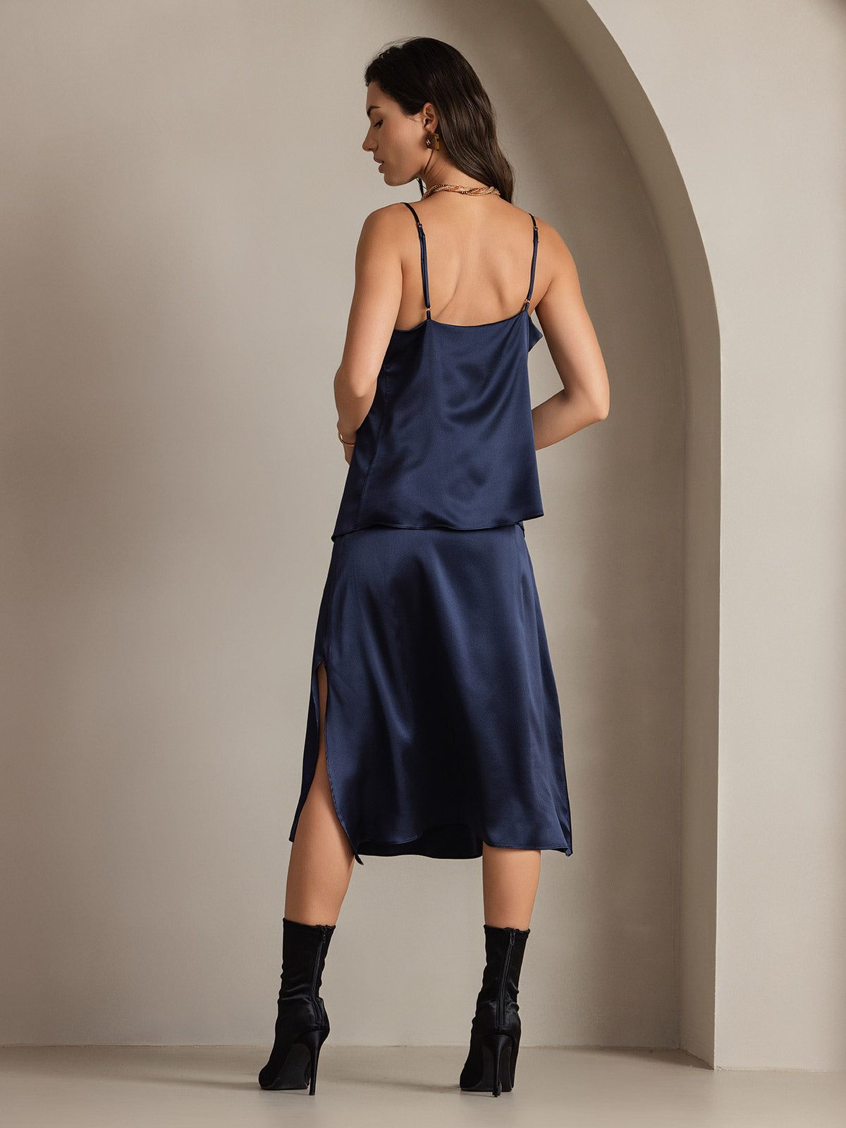 [Tummansininen] SilkSilky-FI 19Momme Skirt 002