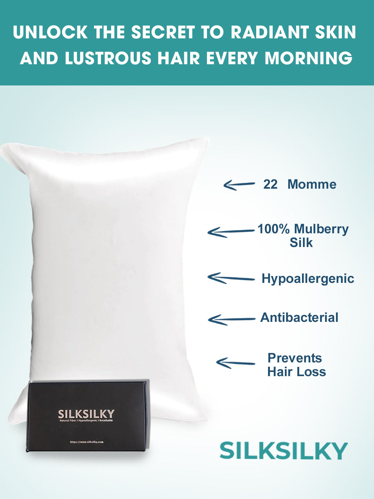[Valkoinen] SilkSilky-FI 22Momme Pillowcase 003
