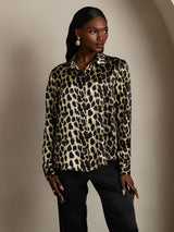 [Leopardi] SilkSilky-FI Long Sleeve Lapel Collar Naisten paita 004
