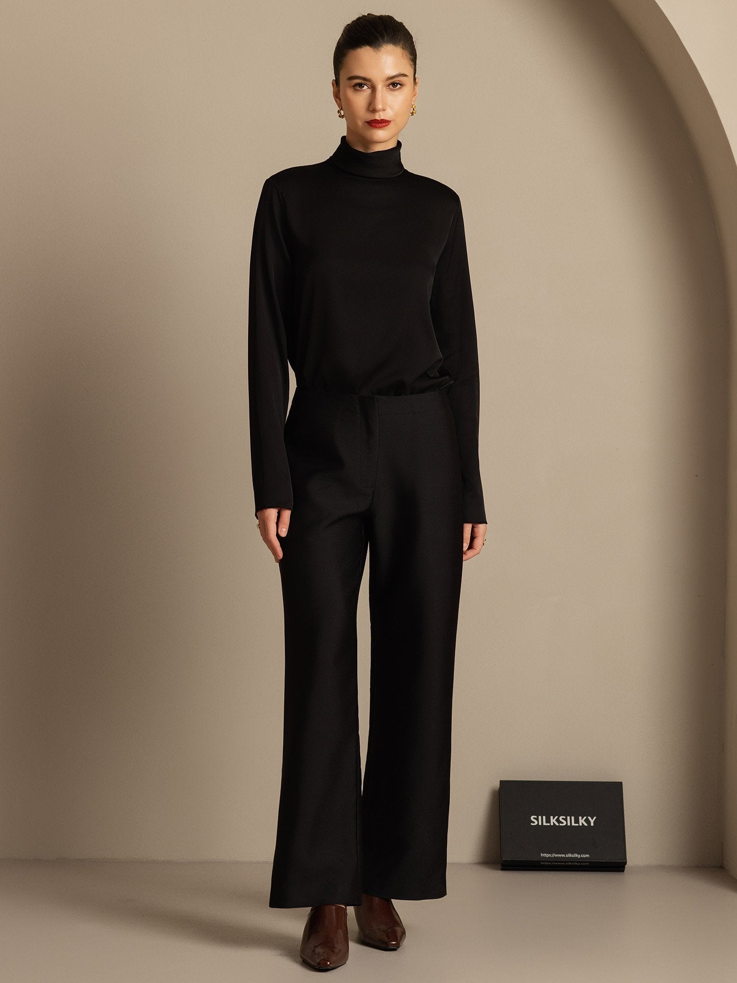 [Musta] SilkSilky-FI 32Momme Silk-Wool Blend Womens Pants 005,