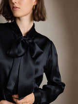 [Musta] SilkSilky-FI Long Sleeve Tie Neck Naisten Puserot 003