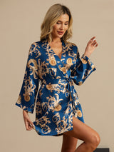 [Navy Lohikäärme] SilkSilky-FI 3/4 Sleeve Naisten Aamutakki 001