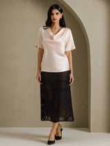 [Beige] SilkSilky-FI Short Sleeve Cowl Neck Naisten Puserot 006