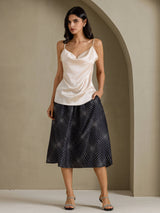 [Beige] SilkSilky-FI Spaghetti Strap Cowl Neck Camisole Top 006