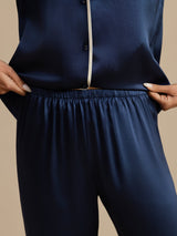 [Tummansininen] SilkSilky-FI Pitkähihainen Notkokaulus Naisten Pyjamat 005