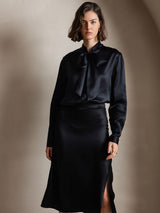 [Musta] SilkSilky-FI Long Sleeve Tie Neck Naisten Puserot 002