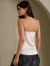 [Beige] SilkSilky-FI Spaghetti Strap Cowl Neck Camisole Top 002