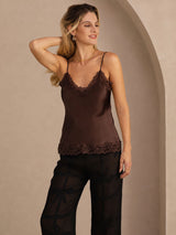 [Ruskea] SilkSilky-FI Spaghetti Strap V Neck Camisole Top 003