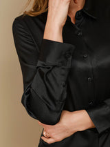 [Musta] SilkSilky-FI Long Sleeve Lapel Collar Naisten paita 008