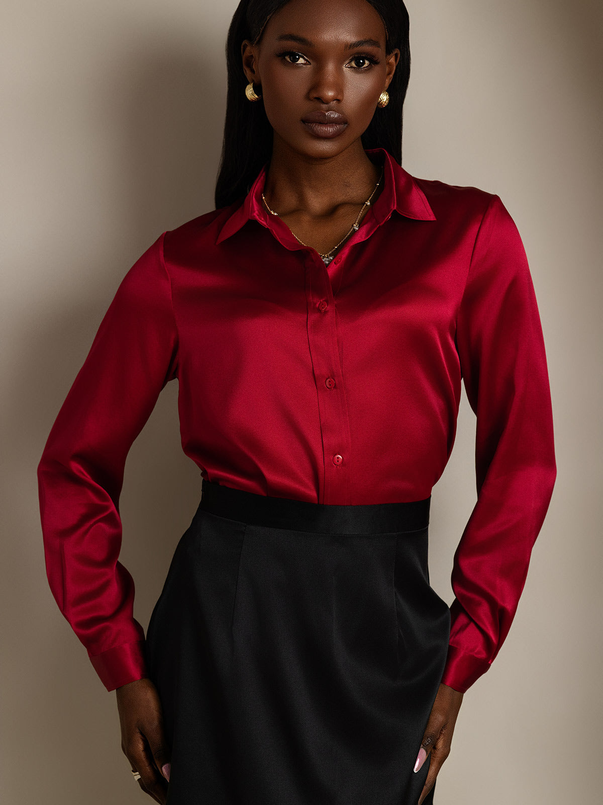 [Viini] SilkSilky-FI 19Momme Silk Long Sleeve Collar Naisten paita 005