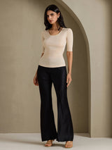 [Beige] SilkSilky-FI Half Sleeve Naisten T-paita 007