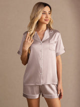 [Varjonharmaa] SilkSilky-FI Short Sleeve Notkokaulus Naisten Pyjamat 005