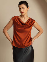 [Karamelli] SilkSilky-FI Cap Sleeve Cowl Neck Naisten T-paita 004