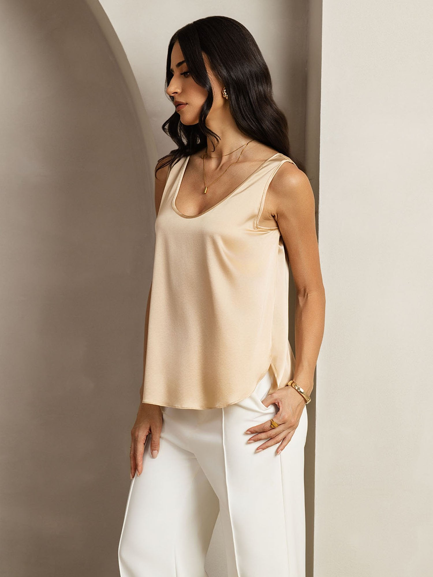 [Samppanja] SilkSilky-FI 19Momme Split Naisten T-paita 007
