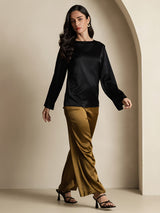 [Musta] SilkSilky-FI Long Sleeve Boat Neck Pusero 008