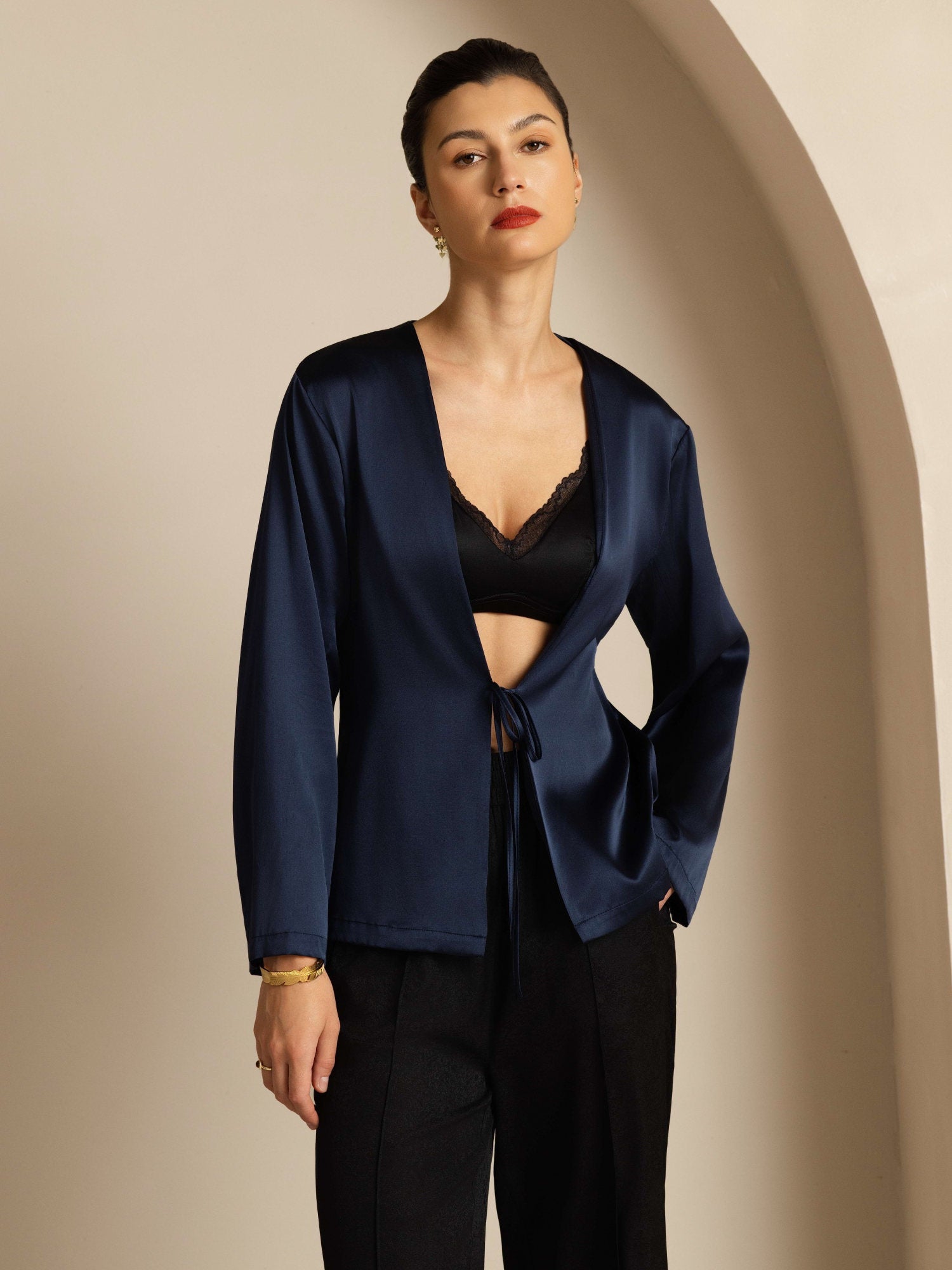 [Tummansininen] SilkSilky-FI 19Momme Womens Outerwear 001