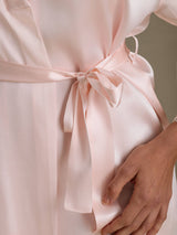 [Pinkki] SilkSilky-FI 3/4 Sleeve V Neck Yöpaita ja Aamutakkisetti 004