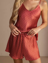 [Viininpunainen Ginkgo] SilkSilky-FI Spaghetti Strap V Neck Camisole Setti 004