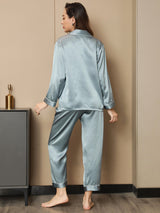 [Teräksensininen] SilkSilky-FI Long Sleeve Notkokaulus Naisten Pyjamat 003